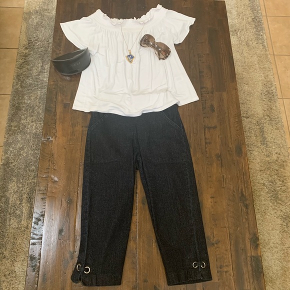 New Denim Pull On Capris Silver Hardware Sz 6P - Picture 5 of 9